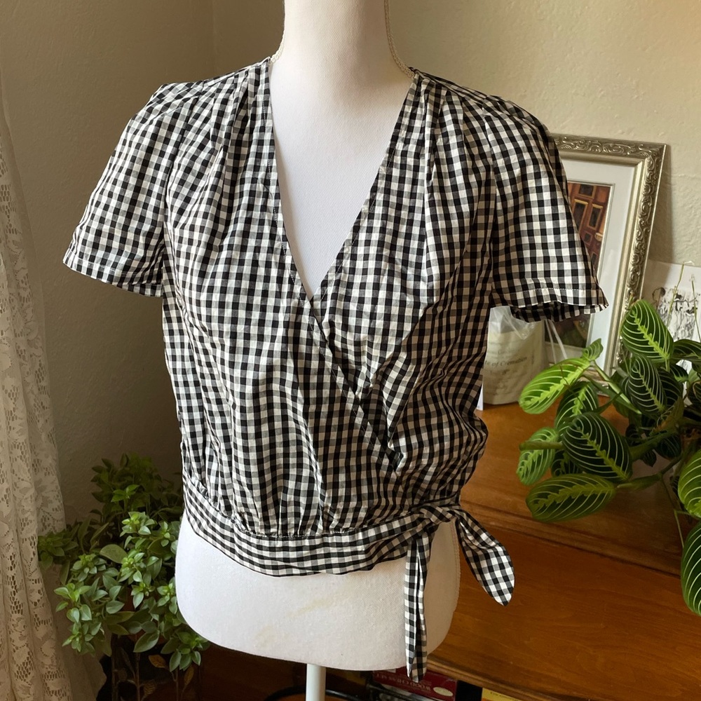 Madewell gingham wrap top blouse vintage style